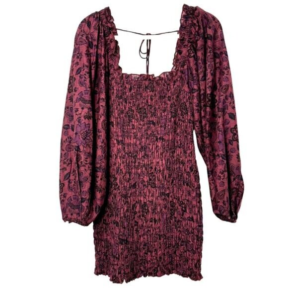 NWT Free People Smock It To Me Mini Dress Burgundy - Picture 5 of 12